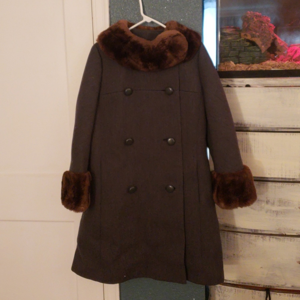 Vintage Double-Breasted Wool and Fur Overcoat